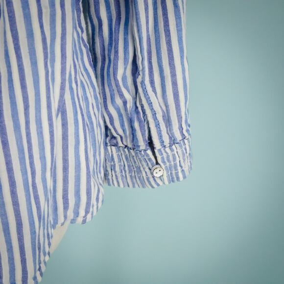 Rag & Bone Size Large L Blue White Stripe Print Off The Shoulder Long Sleeve Top - Picture 4 of 8